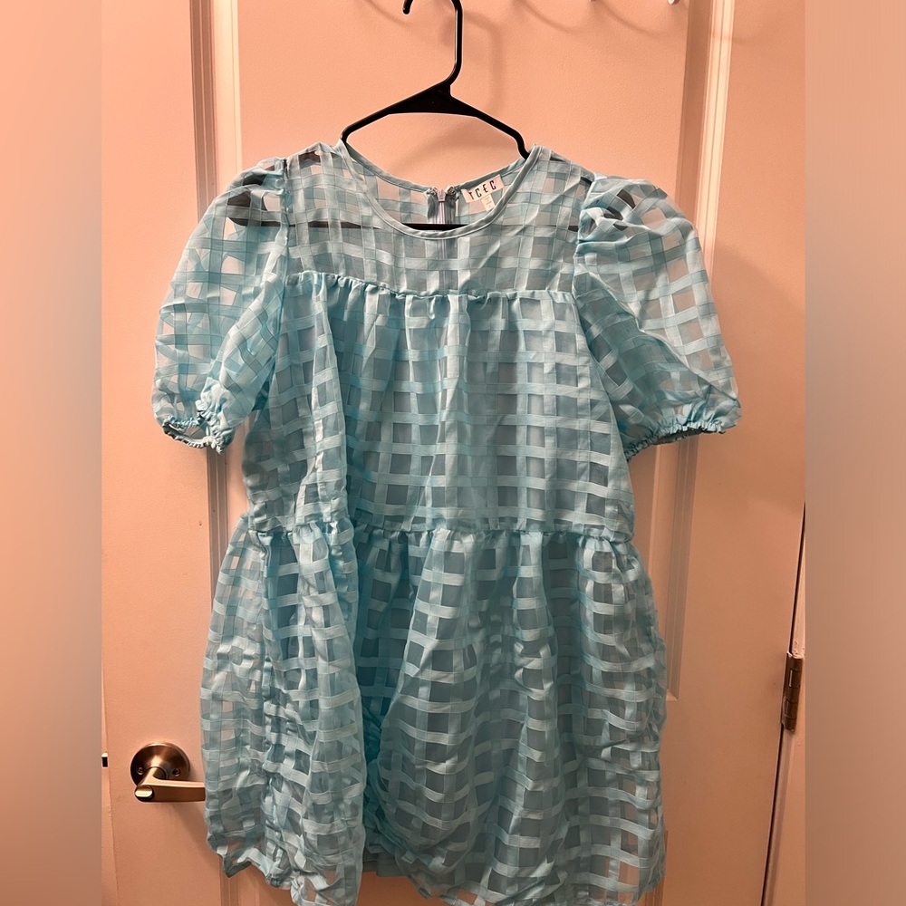 TCEC Light Blue Checkered Mini Dress
